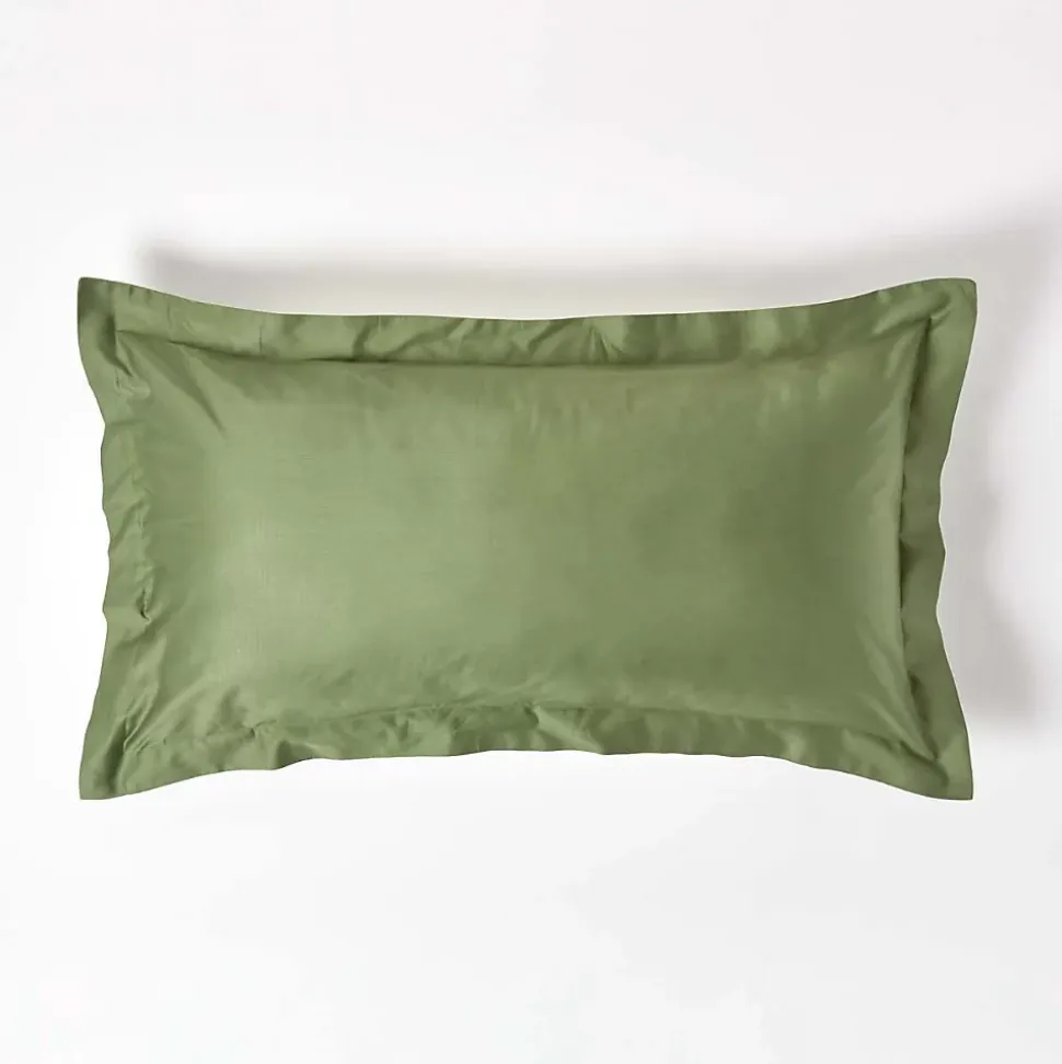 Taie d'oreiller à volants vert mousse en coton égyptien bio 400 fils, 50x90 cm - HOMESCAPES