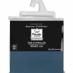 Taie d'oreiller 63 x 63 cm en percale uni 78 fils Bleu