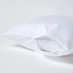 Taie d'oreiller blanc en satin de coton égyptien 1000 fils, 60x60 cm - HOMESCAPES