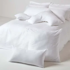 Taie d'oreiller blanc satin rayé en coton égyptien 330 fils, 80x80 cm - HOMESCAPES