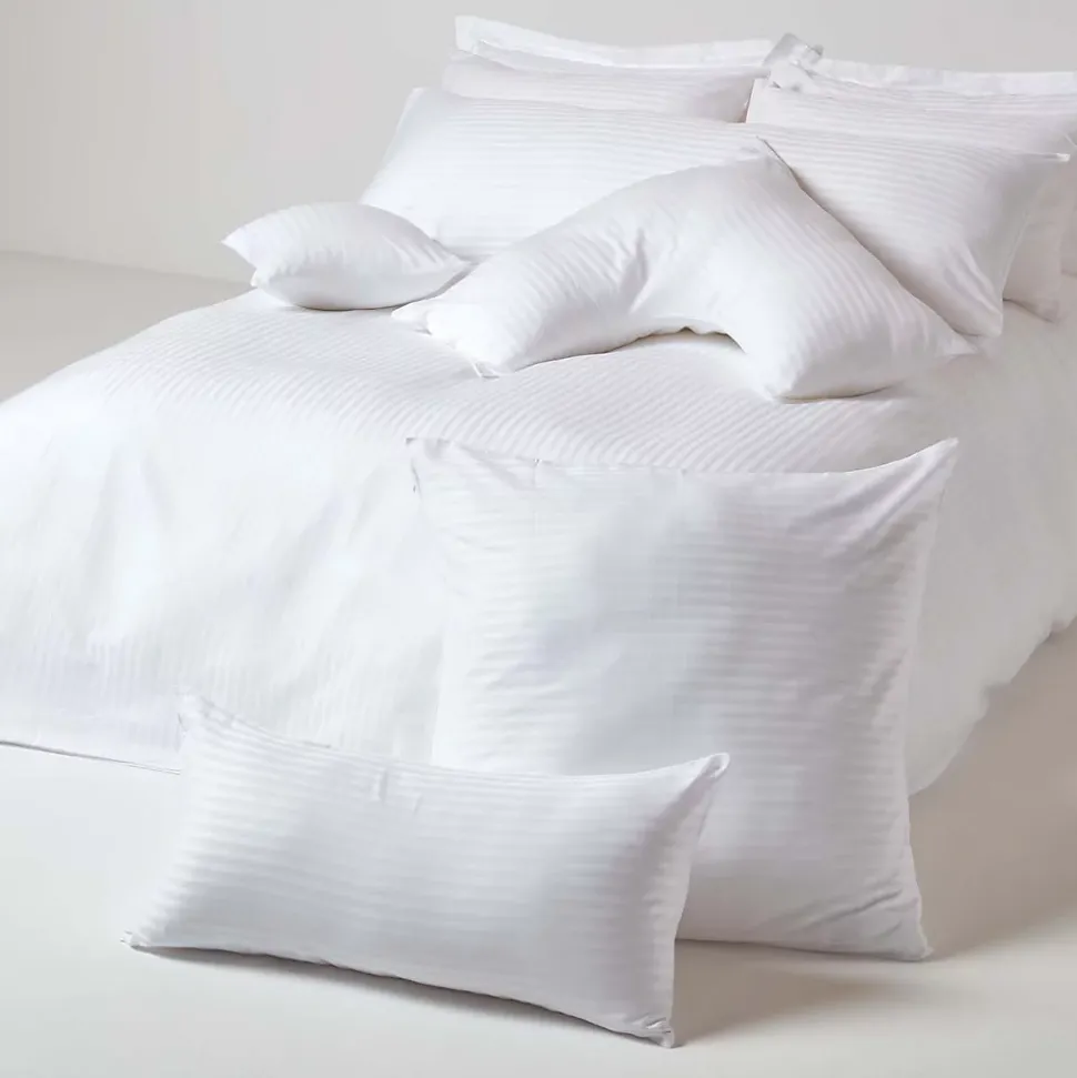 Taie d'oreiller blanc satin rayé en coton égyptien 330 fils, 80x80 cm - HOMESCAPES