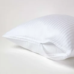 Taie d'oreiller blanc satin rayé en coton égyptien 330 fils, 60x60 cm - HOMESCAPES