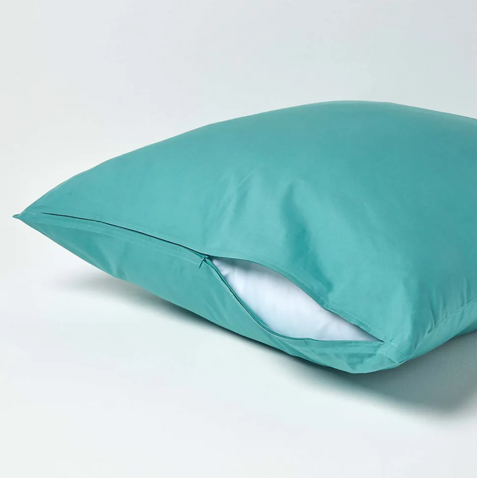 Taie d'oreiller bleu canard 100% coton égyptien 200 fils, 60x60 cm - HOMESCAPES