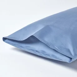 Taie d'oreiller bleu en satin de coton égyptien 1000 fils, 50x75 cm - HOMESCAPES