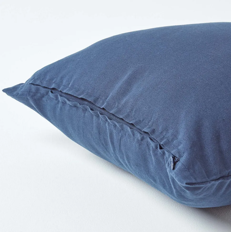 Taie d'oreiller bleu marine en lin lavé, 40x40 cm - HOMESCAPES