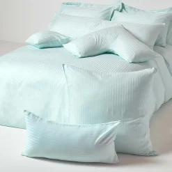 Taie d'oreiller bleu satin rayé en coton égyptien 330 fils, 80x80 cm - HOMESCAPES