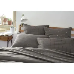 Taie d'oreiller Brodée Déco "Gaïa Boho" 60 x 60 cm & 50 x 70 cm "Gaze de Coton" - Gaïa Boho Granit - 60 x 60 cm