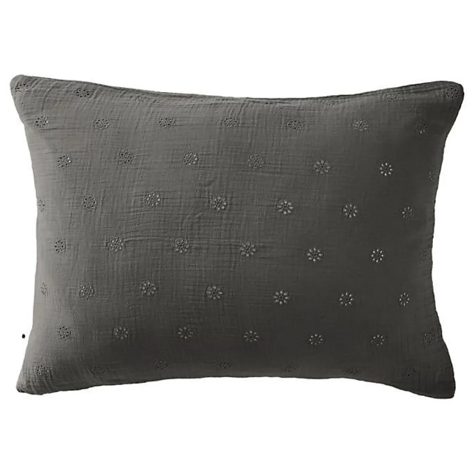 Taie d'oreiller Brodée Déco "Gaïa Boho" 60 x 60 cm & 50 x 70 cm "Gaze de Coton" - Gaïa Boho Granit - 50 x 70 cm