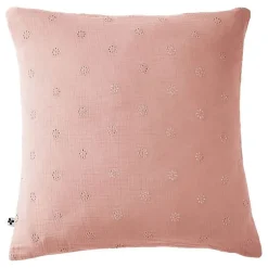 Taie d'oreiller Brodée Déco "Gaïa Boho" 60 x 60 cm & 50 x 70 cm "Gaze de Coton" - Gaïa Boho Rose Pêche - 60 x 60 cm