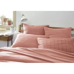 Taie d'oreiller Brodée Déco "Gaïa Boho" 60 x 60 cm & 50 x 70 cm "Gaze de Coton" - Gaïa Boho Rose Pêche - 60 x 60 cm