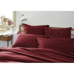 Taie d'oreiller Brodée Déco "Gaïa Boho" 60 x 60 cm & 50 x 70 cm "Gaze de Coton" - Gaïa Boho Lie de vin - 50 x 70 cm