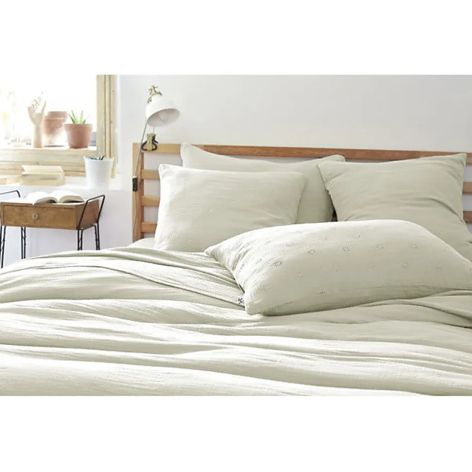 Taie d'oreiller Brodée Déco "Gaïa Boho" 60 x 60 cm & 50 x 70 cm "Gaze de Coton" - Gaïa Boho Vert d'eau - 60 x 60 cm