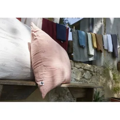 Taie d'oreiller Brodée Déco "Gaïa Boho" 60 x 60 cm & 50 x 70 cm "Gaze de Coton" - Gaïa Boho Camel - 60 x 60 cm