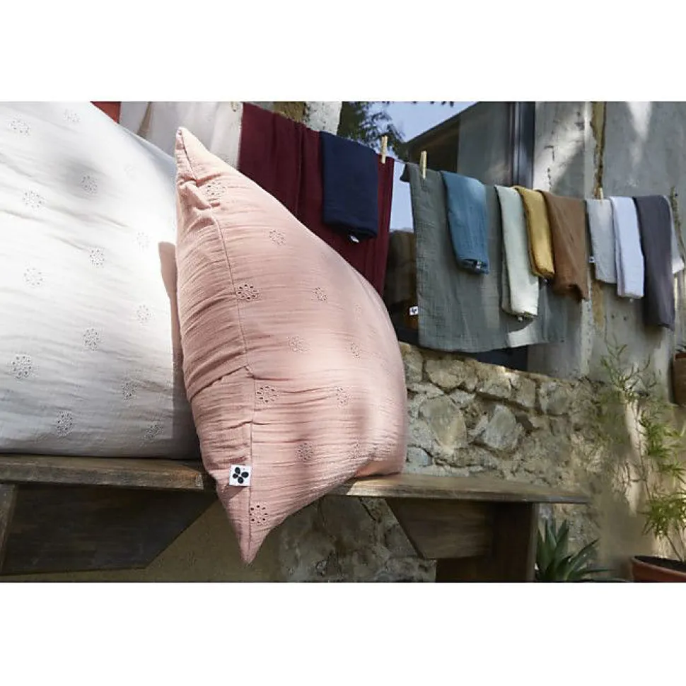 Taie d'oreiller Brodée Déco "Gaïa Boho" 60 x 60 cm & 50 x 70 cm "Gaze de Coton" - Gaïa Boho Camel - 60 x 60 cm