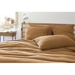 Taie d'oreiller Brodée Déco "Gaïa Boho" 60 x 60 cm & 50 x 70 cm "Gaze de Coton" - Gaïa Boho Camel - 60 x 60 cm