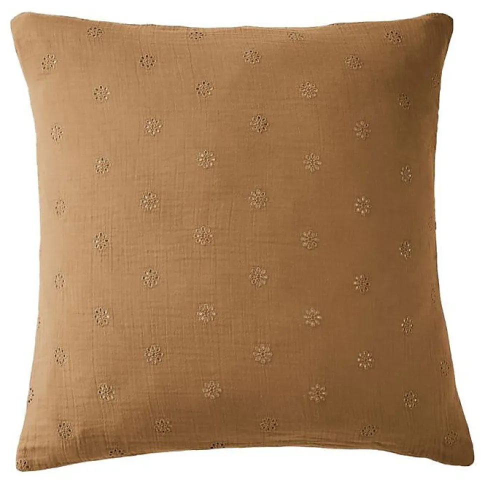 Taie d'oreiller Brodée Déco "Gaïa Boho" 60 x 60 cm & 50 x 70 cm "Gaze de Coton" - Gaïa Boho Camel - 60 x 60 cm