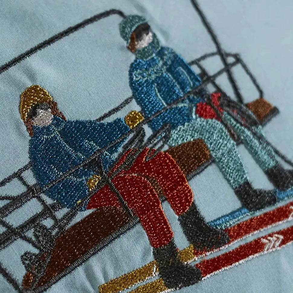 Taie d'oreiller brodée 50x80 cm en percale de coton PASSE MONTAGNE bleu givré