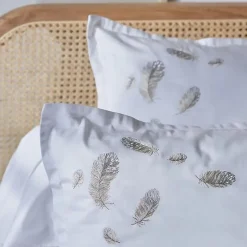 Taie d'oreiller brodée 50x70 cm en satin de coton NINA blanc