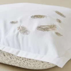 Taie d'oreiller brodée 50x80 cm en satin de coton NINA blanc