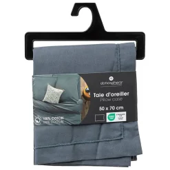 Taie d'oreiller Carina coton 50x70cm bleu orage - Atmosphera