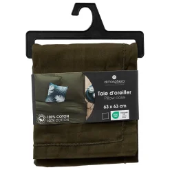 Taie d'oreiller Carina coton 63x63cm vert kaki - Atmosphera