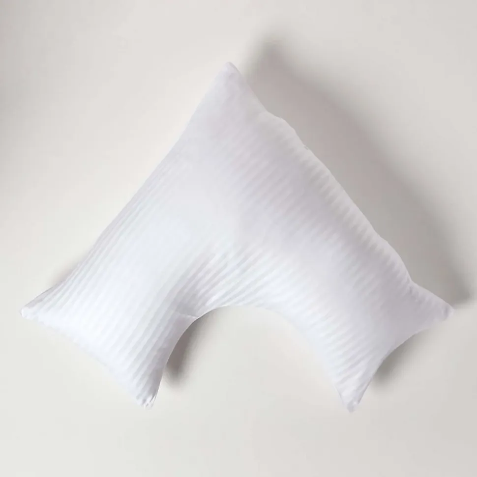 Taie d'oreiller cervical blanc satin rayé en coton égyptien 330 fils - HOMESCAPES