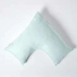 Taie d'oreiller cervical bleu satin rayé en coton égyptien 330 fils - HOMESCAPES