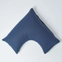 Taie d'oreiller cervical bleu marine en lin lavé - HOMESCAPES