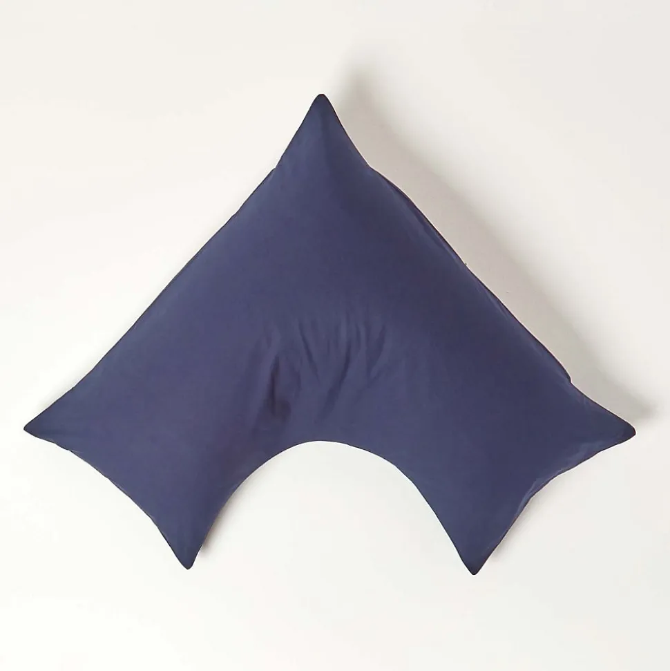 Taie d'oreiller cervical bleu marine 100% coton égyptien 200 fils - HOMESCAPES