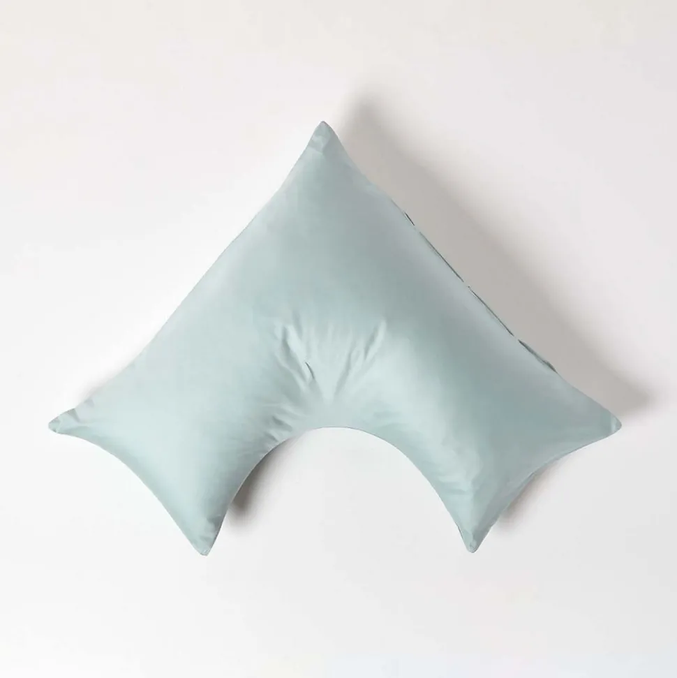 Taie d'oreiller cervical bleu givré en coton égyptien bio 400 fils - HOMESCAPES