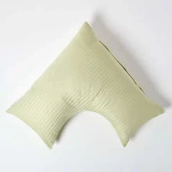 Taie d'oreiller cervical vert sauge satin rayé en coton égyptien 330 fils - HOMESCAPES