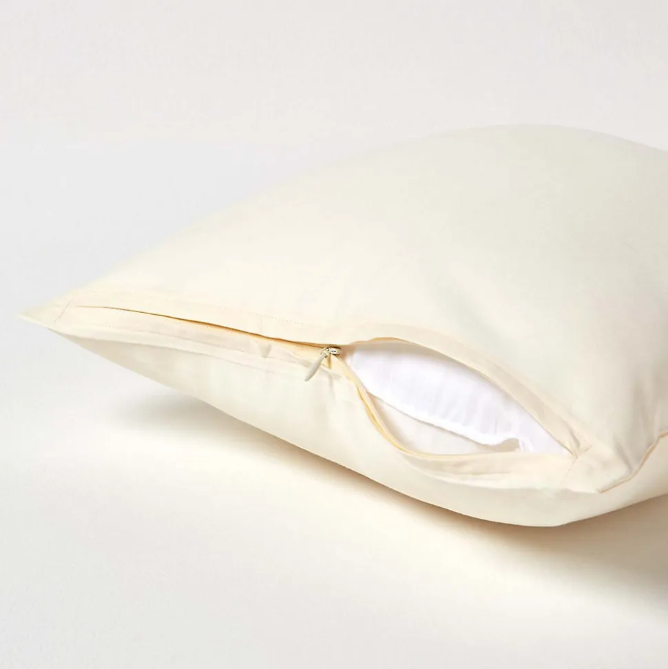 Taie d'oreiller écru en coton égyptien bio 400 fils, 40x40 cm - HOMESCAPES