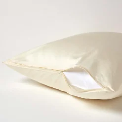 Taie d'oreiller écru en coton égyptien bio 400 fils, 80x80 cm - HOMESCAPES