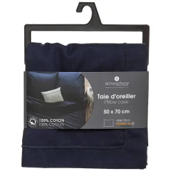 Taie d'oreiller en coton - bleu encre 50x70 cm - Atmosphera