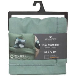 Taie d'oreiller en coton - vert céladon 50x70 cm - Atmosphera