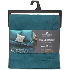Taie d'oreiller en coton - bleu canard 63x63 cm - Atmosphera