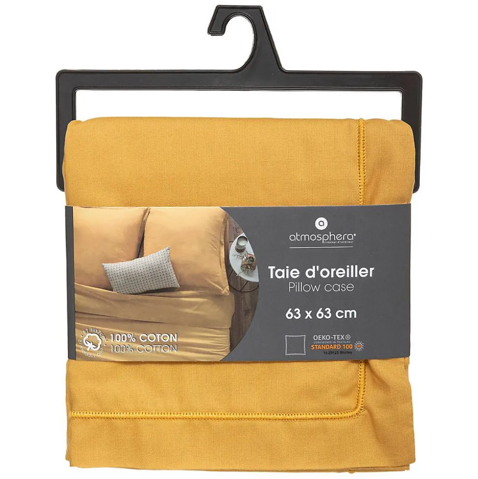 Taie d'oreiller en coton - jaune moutarde 63x63 cm - Atmosphera