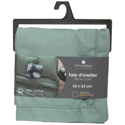 Taie d'oreiller en coton - vert céladon 63x63 cm - Atmosphera