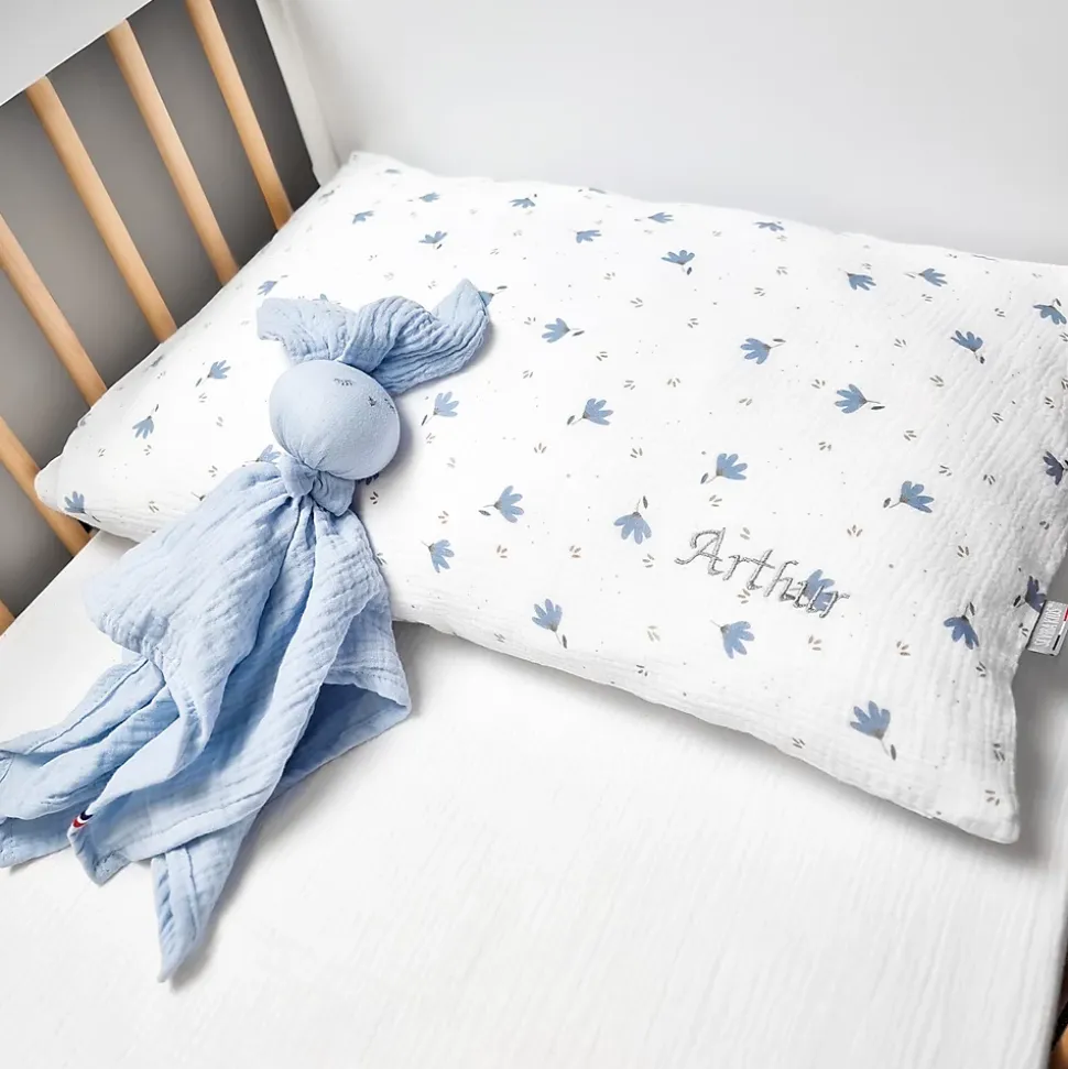 Taie d'oreiller en gaze de coton Bleuet