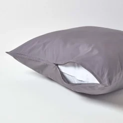 Taie d'oreiller gris foncé 100% coton égyptien 200 fils, 80x80 cm - HOMESCAPES