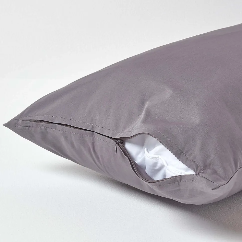 Taie d'oreiller gris foncé 100% coton égyptien 200 fils, 40x80 cm - HOMESCAPES