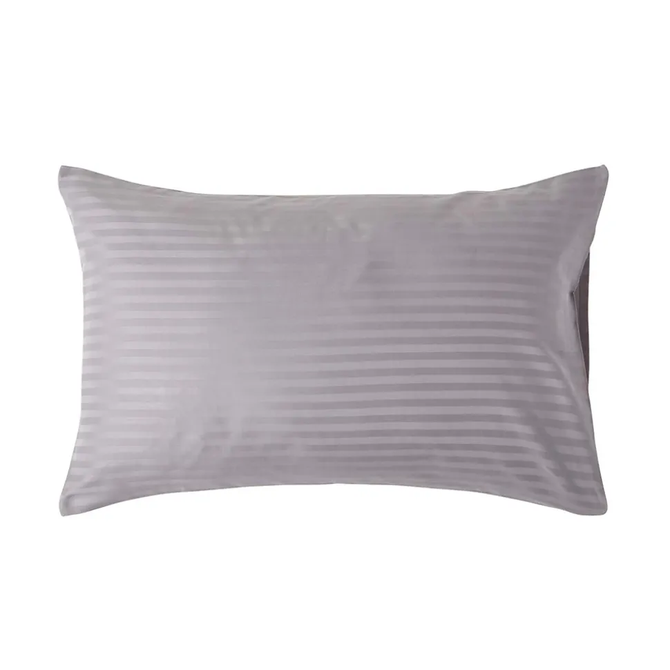 Taie d'oreiller gris satin rayé en coton égyptien 330 fils, 50x75 cm - HOMESCAPES
