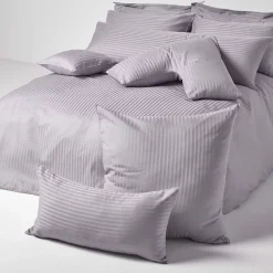 Taie d'oreiller gris satin rayé en coton égyptien 330 fils, 50x75 cm - HOMESCAPES