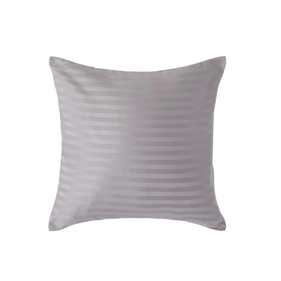 Taie d'oreiller gris satin rayé en coton égyptien 330 fils, 40x40 cm - HOMESCAPES