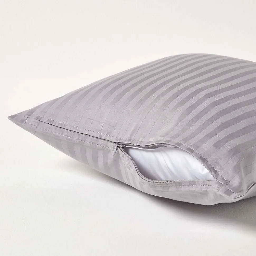 Taie d'oreiller gris satin rayé en coton égyptien 330 fils, 40x40 cm - HOMESCAPES