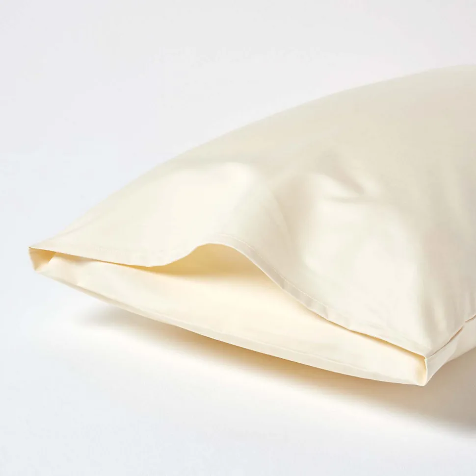 Taie d'oreiller ivoire en satin de coton égyptien 1000 fils, 50x75 cm - HOMESCAPES