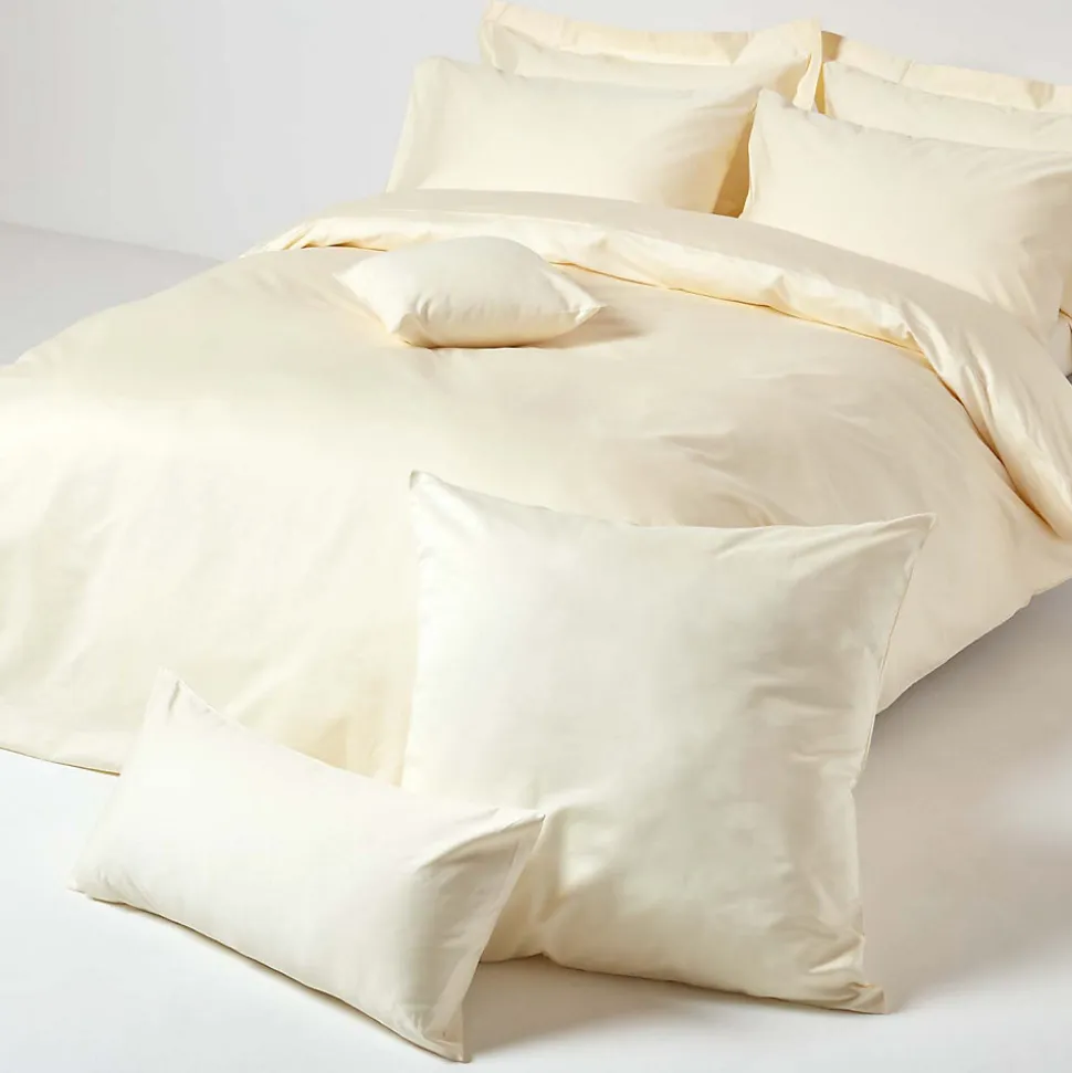 Taie d'oreiller ivoire en satin de coton égyptien 1000 fils, 40x40 cm - HOMESCAPES