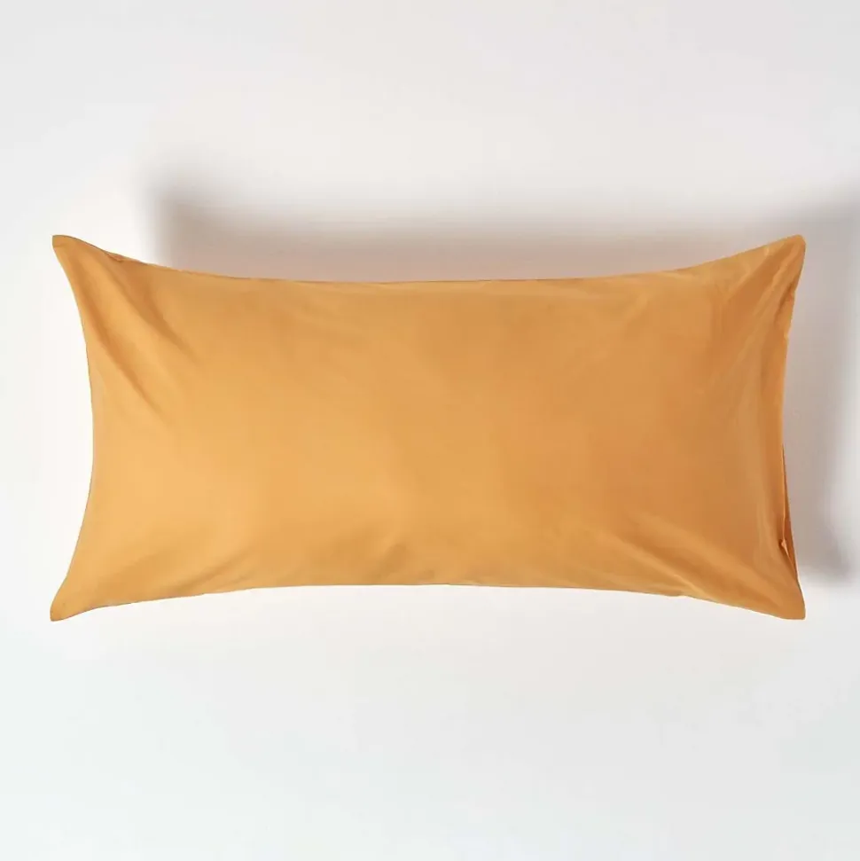 Taie d'oreiller jaune moutarde 100% coton égyptien 200 fils, 50x90 cm - HOMESCAPES