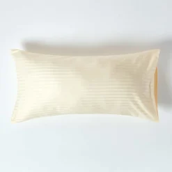 Taie d'oreiller jaune pastel satin rayé en coton égyptien 330 fils, 50x90 cm - HOMESCAPES