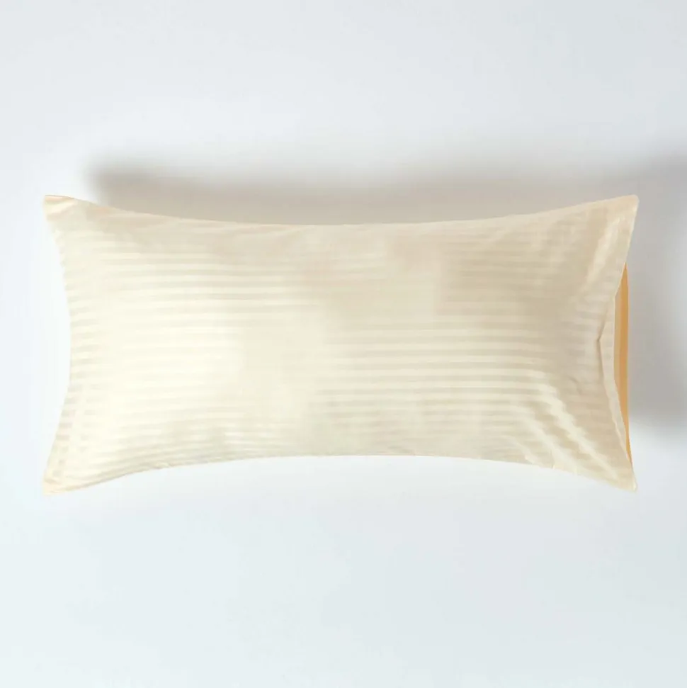 Taie d'oreiller jaune pastel satin rayé en coton égyptien 330 fils, 50x90 cm - HOMESCAPES